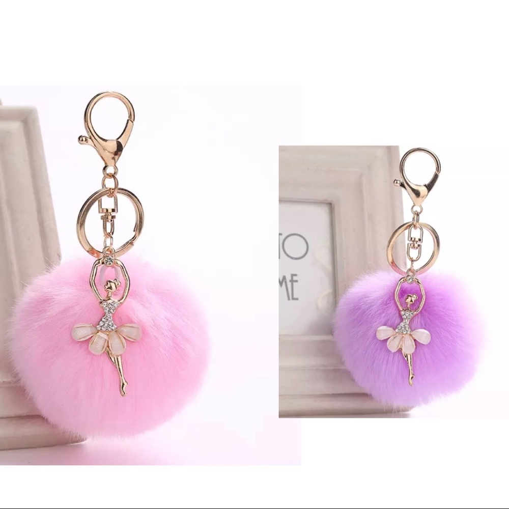 Fur Pom Pom Ballet Dancer Gold Keychain